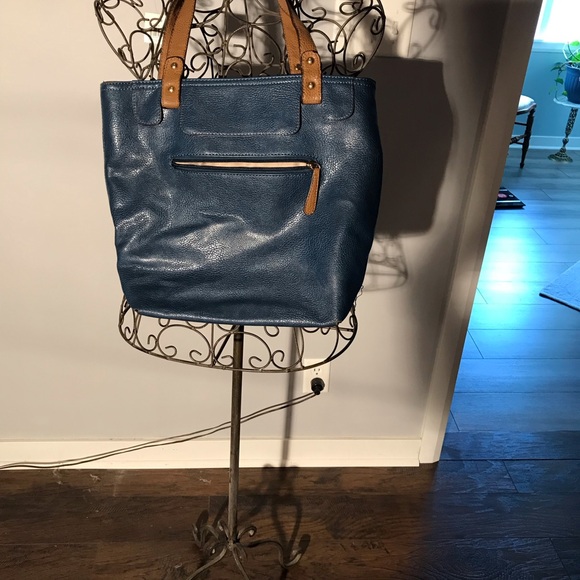Blue leather handbag - Picture 1 of 3
